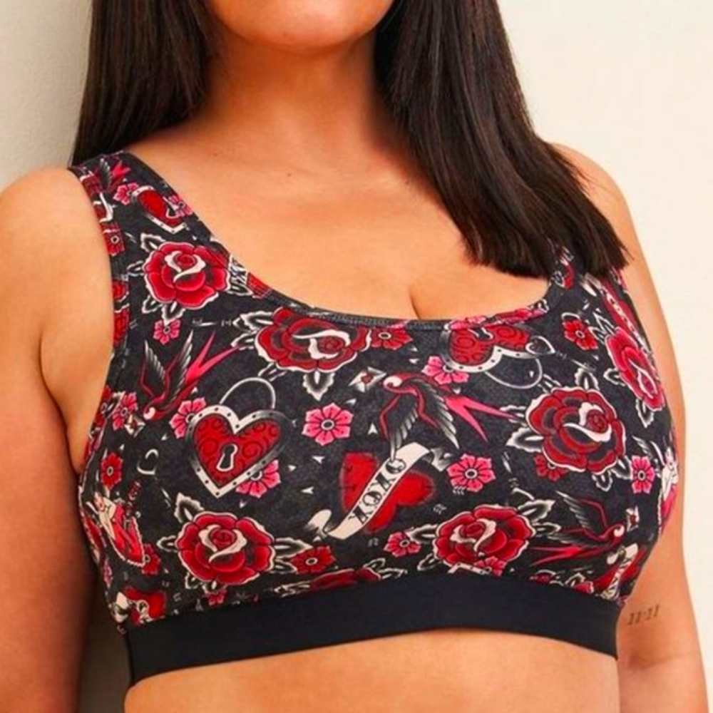 ❤️NWT TORRID LINGERIE TATTOO BRALETTE SPORTS BRA HEARTS ROSES PLUS SIZE
